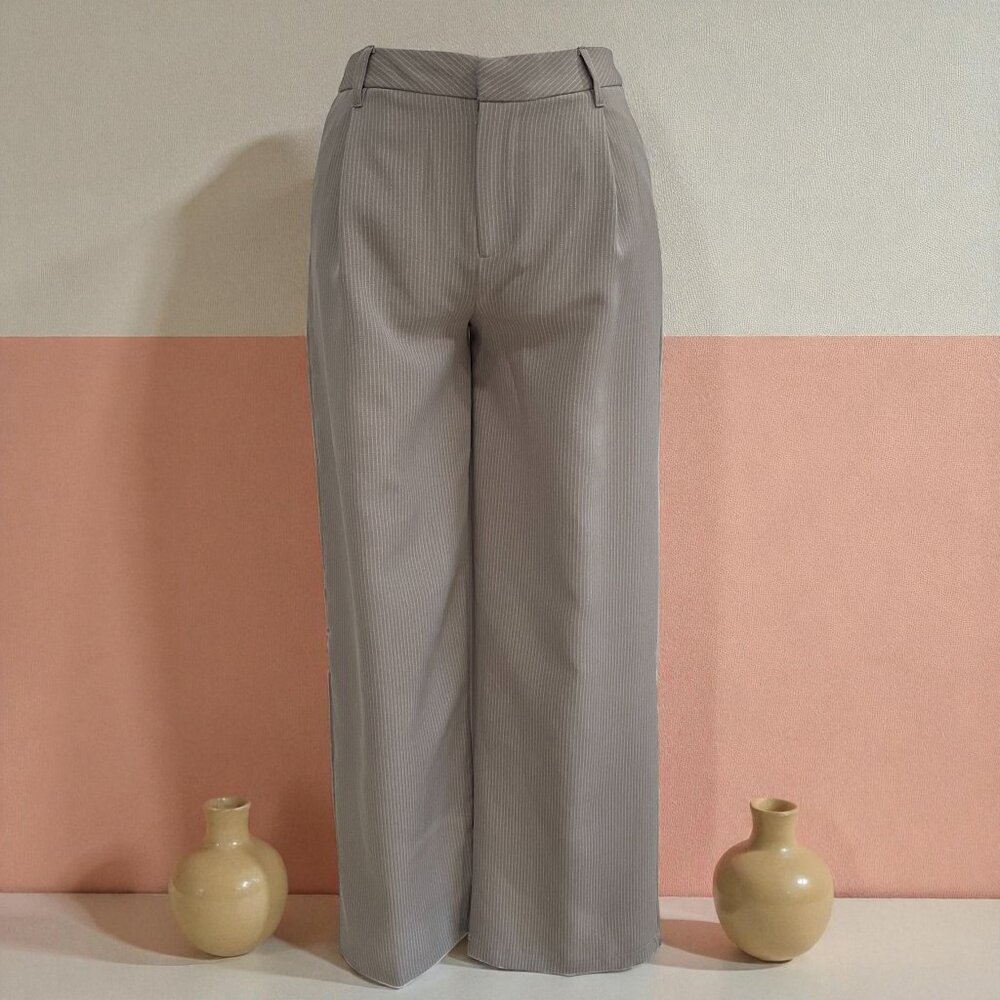 Streetwear Society Taupe‎ Pinstripe Wide Leg Pants Workwear Y2K Minimalist Chic